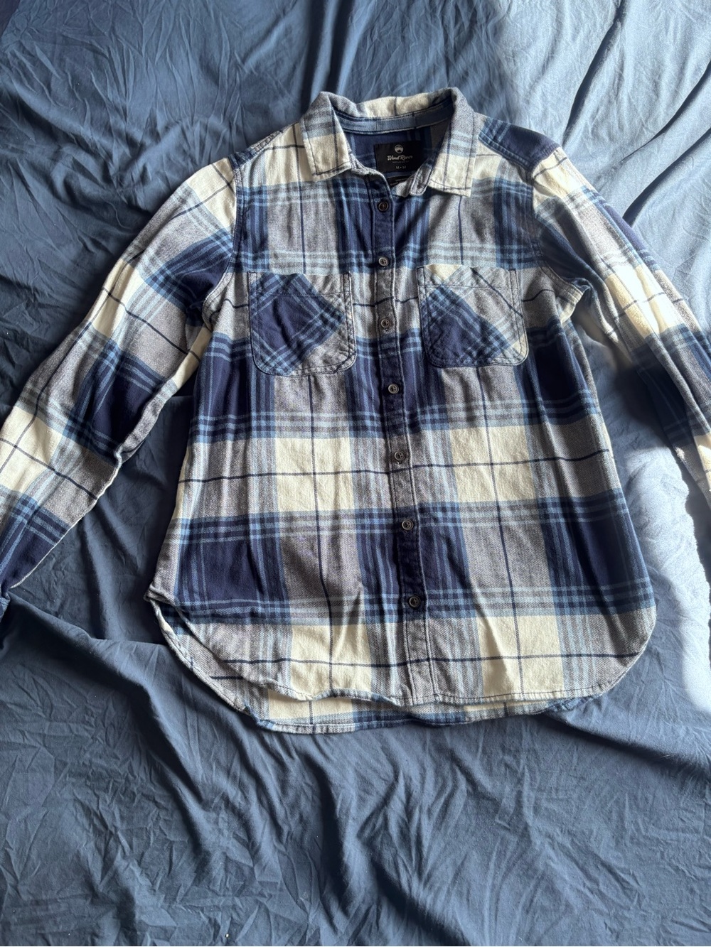 Plaid Button-Down Shirt in Blue and White - Women's Casual Top